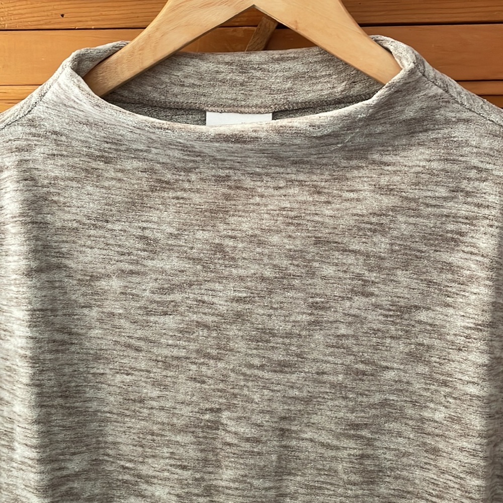 NWT J. Jill Bell-Sleeve Velour Tunic, a-line, creamy white/brown, funnel neck, S - Picture 2 of 11